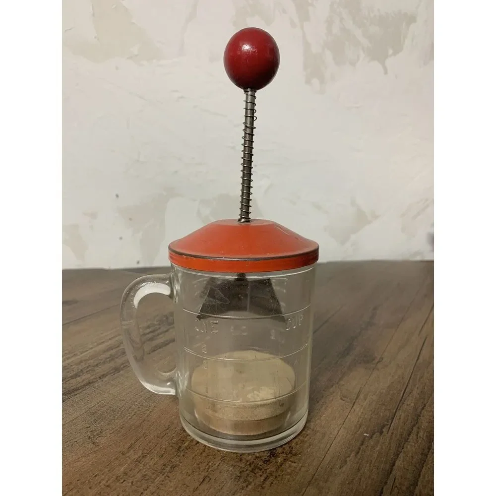 Vintage 1940s ANCHOR HOCKING ONE CUP‎ FOOD CHOPPER with wood insert
